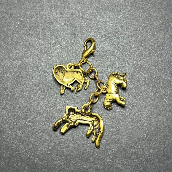 Vintage Gold Tone Wild Safari Jungle Cat Lion, Tiger & Leopard Multi Charm 2" - Picture 4 of 4